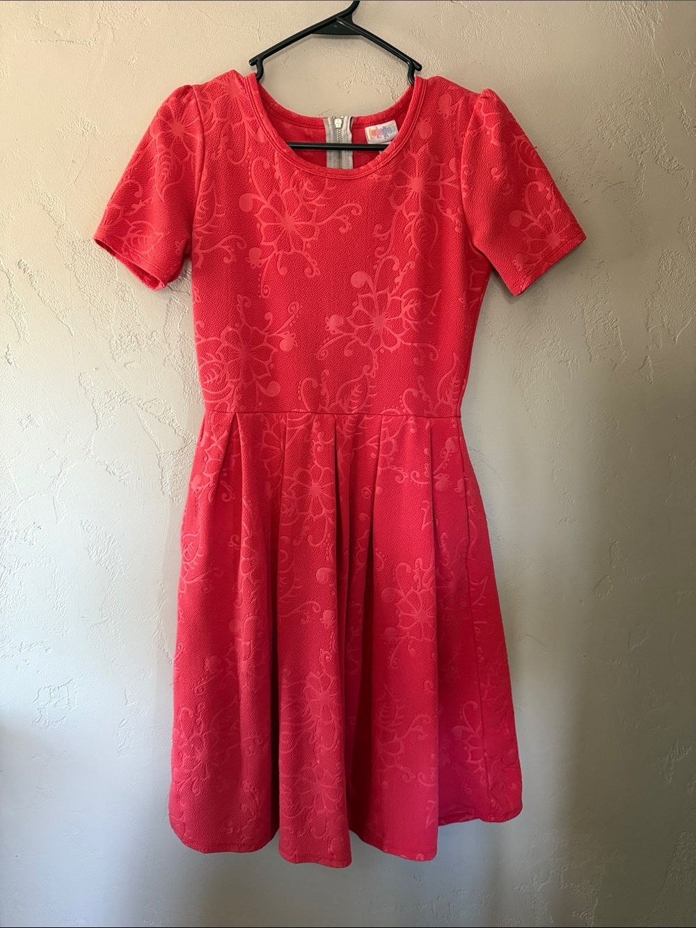 Red Floral Textured Fit-and-Flare Dress